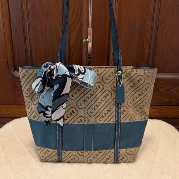 Y2K Coach F12252 Signature Striped Lozenge Tote Bag - Picture 1 of 12